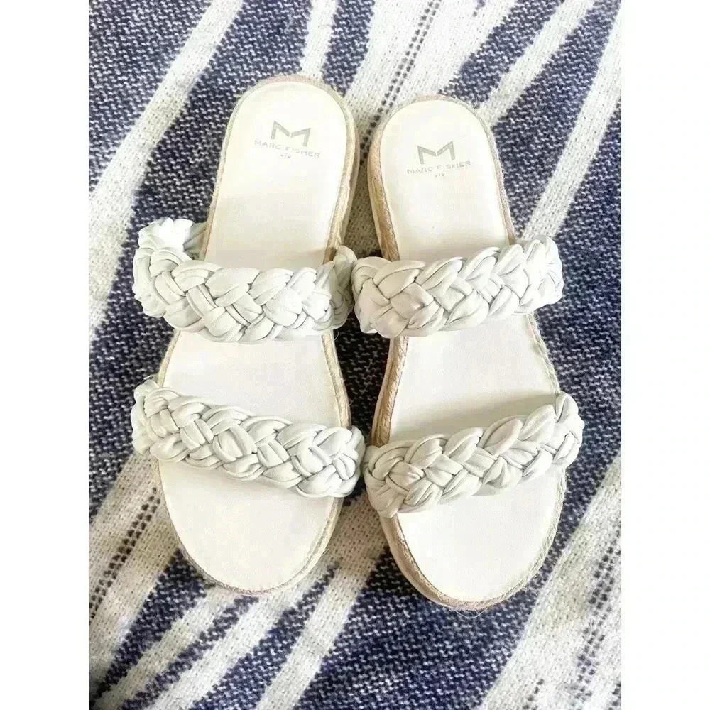 Marc Fisher Leather White Sandals Size 8 - Picture 6 of 9